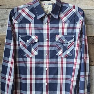 Classic Navy and Red Plaid Men's Shirt Costal Brand Size Small